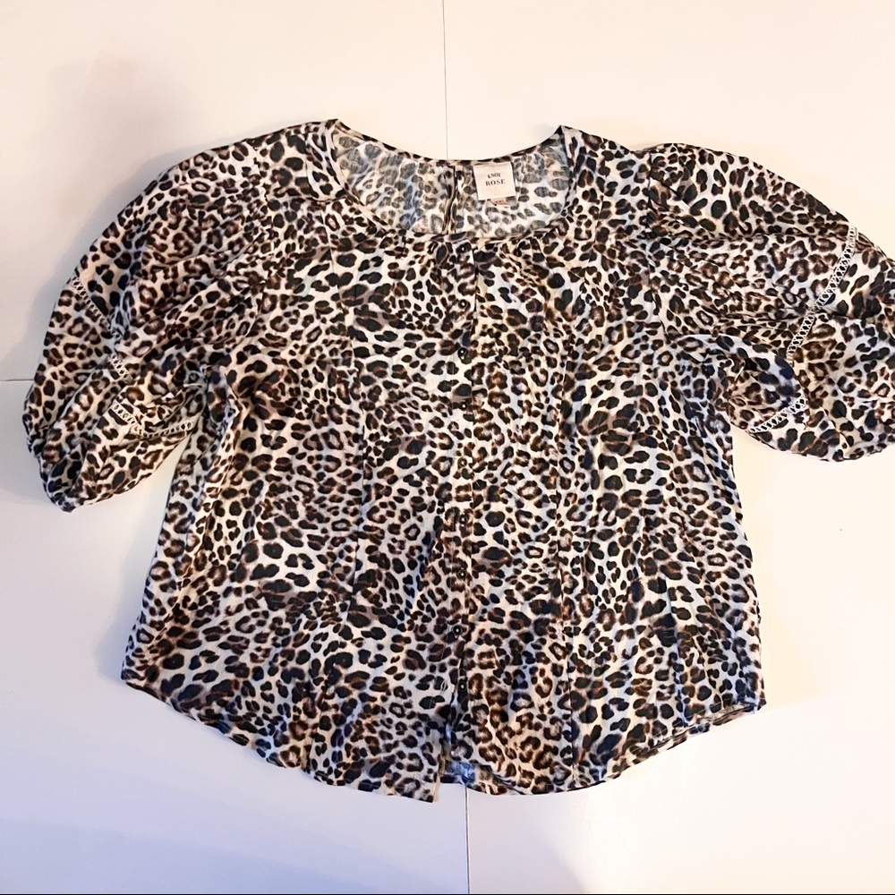 Knox Rose Balloon Sleeve, Button Down Leopard Shirt SZ-XXL